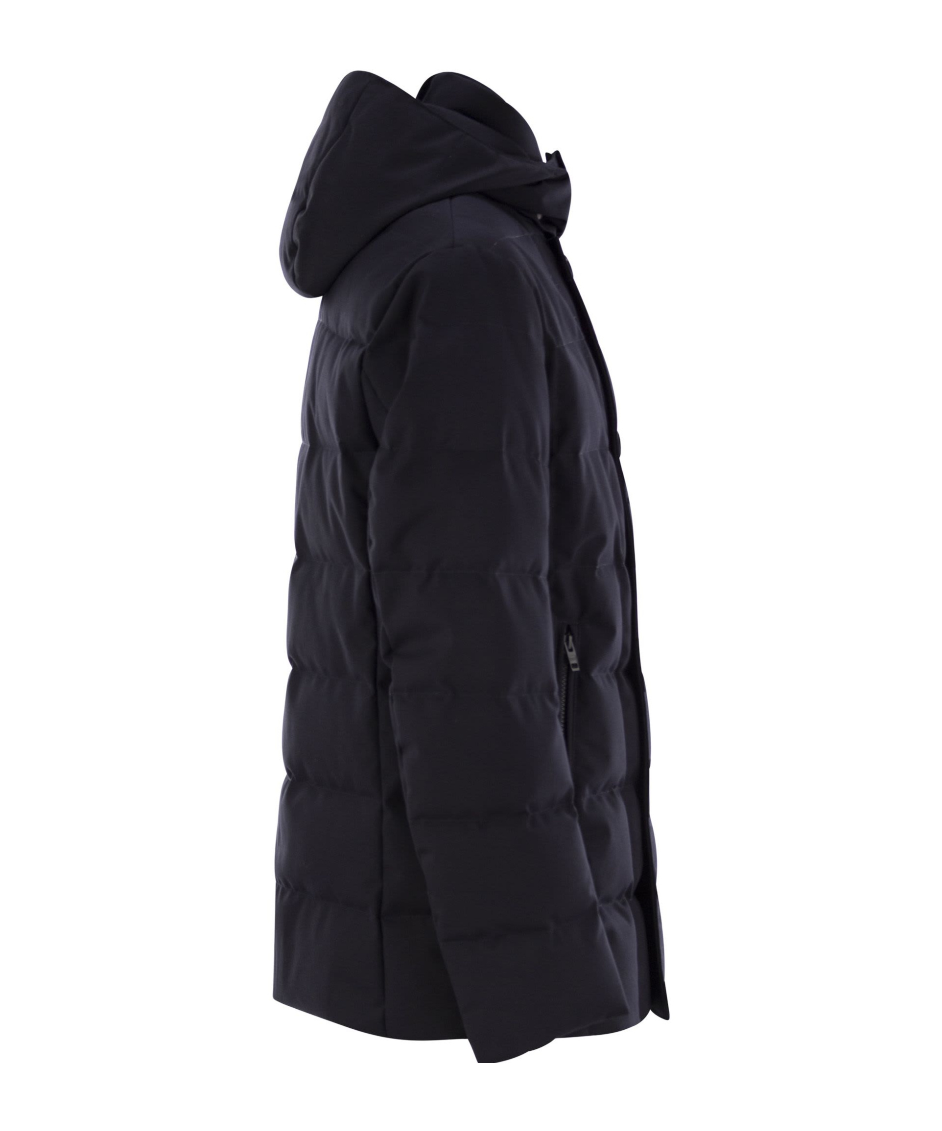Fay Double-breasted Down Jacket With Hood In Black