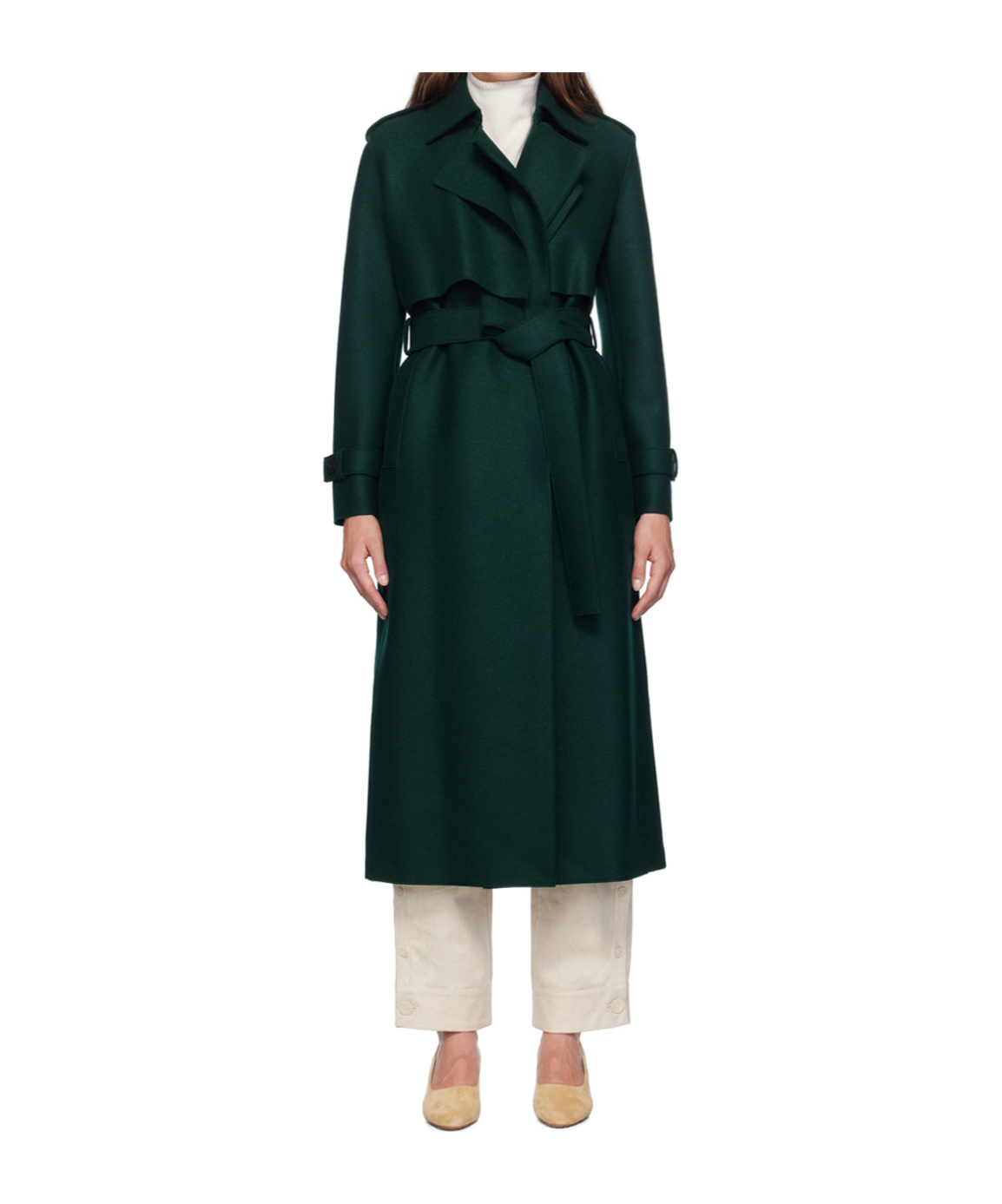 Harris Wharf London Long Coat With Lapel In Green