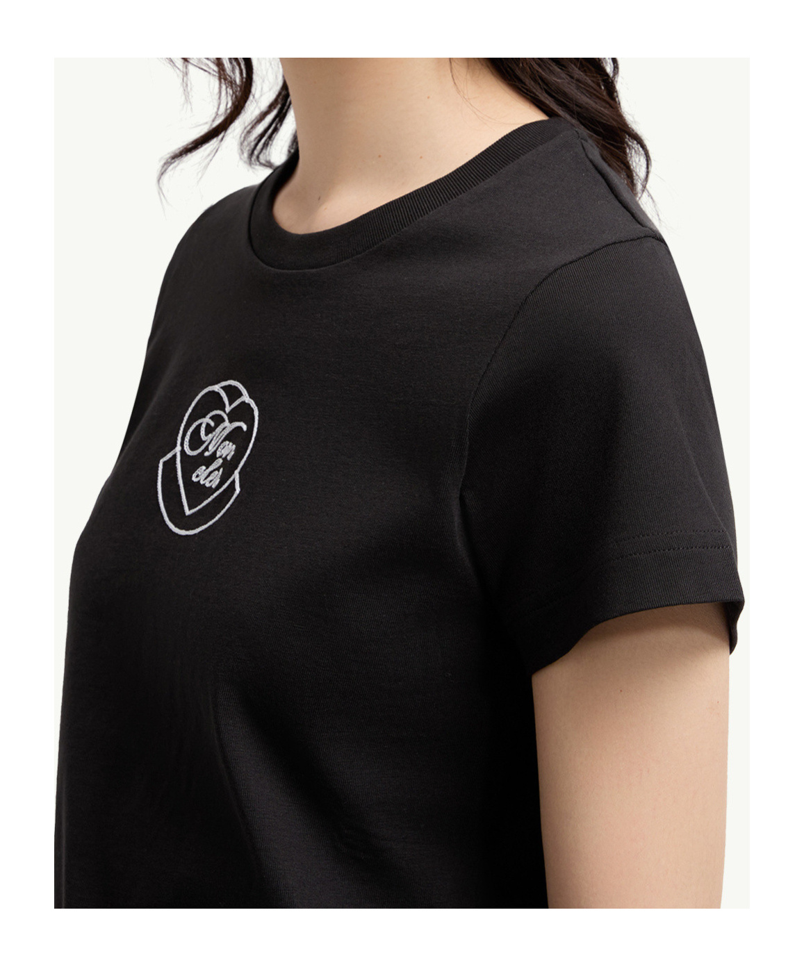 Moncler Embroidered Heart Logo Cotton T-shirt In Black