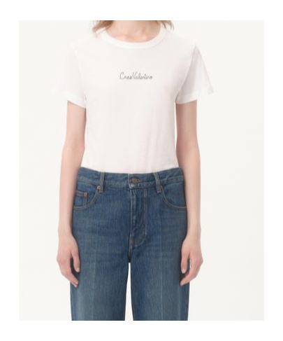 Valentino Cotton Crew Neck T-shirt With Short Sleeves In White