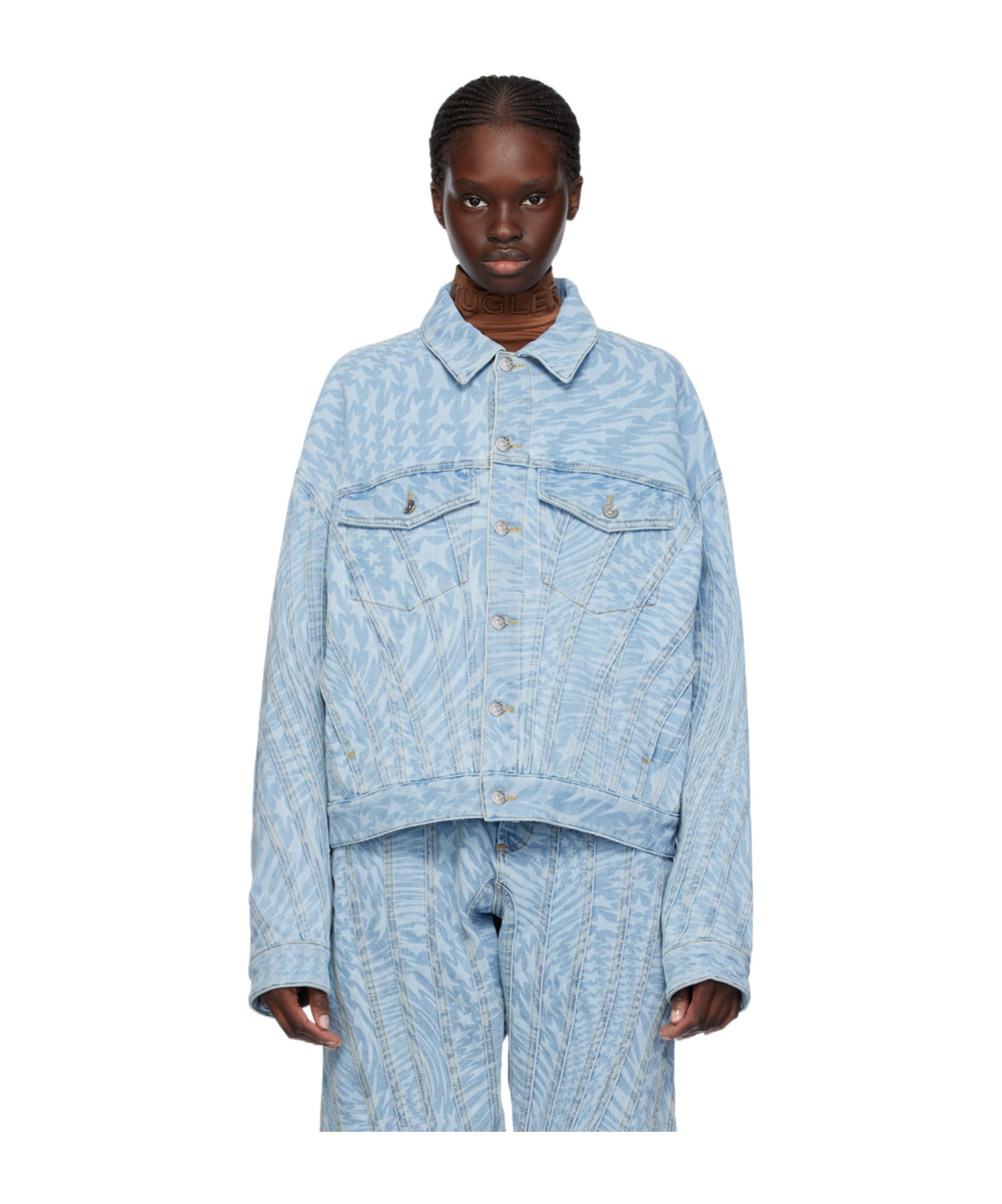 Mugler Star-print Denim Jacket In Blue