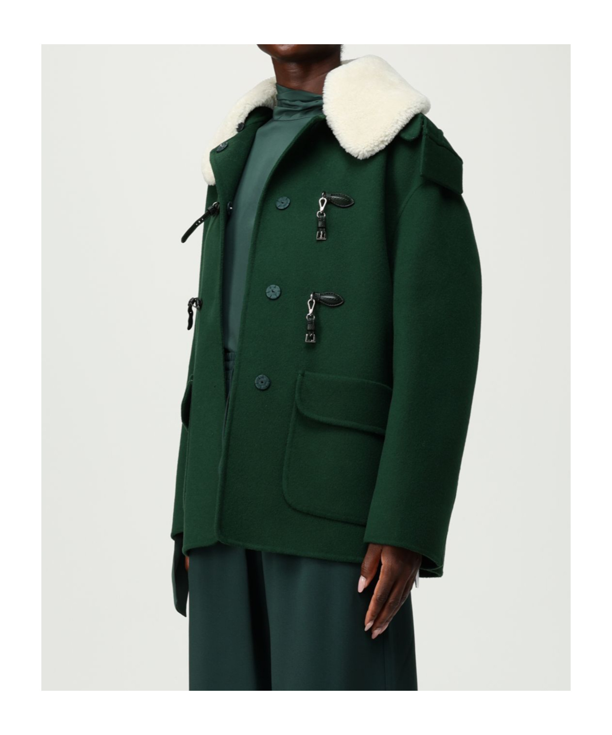 Ermanno Scervino Shearling-collar Hooded Coat In Green