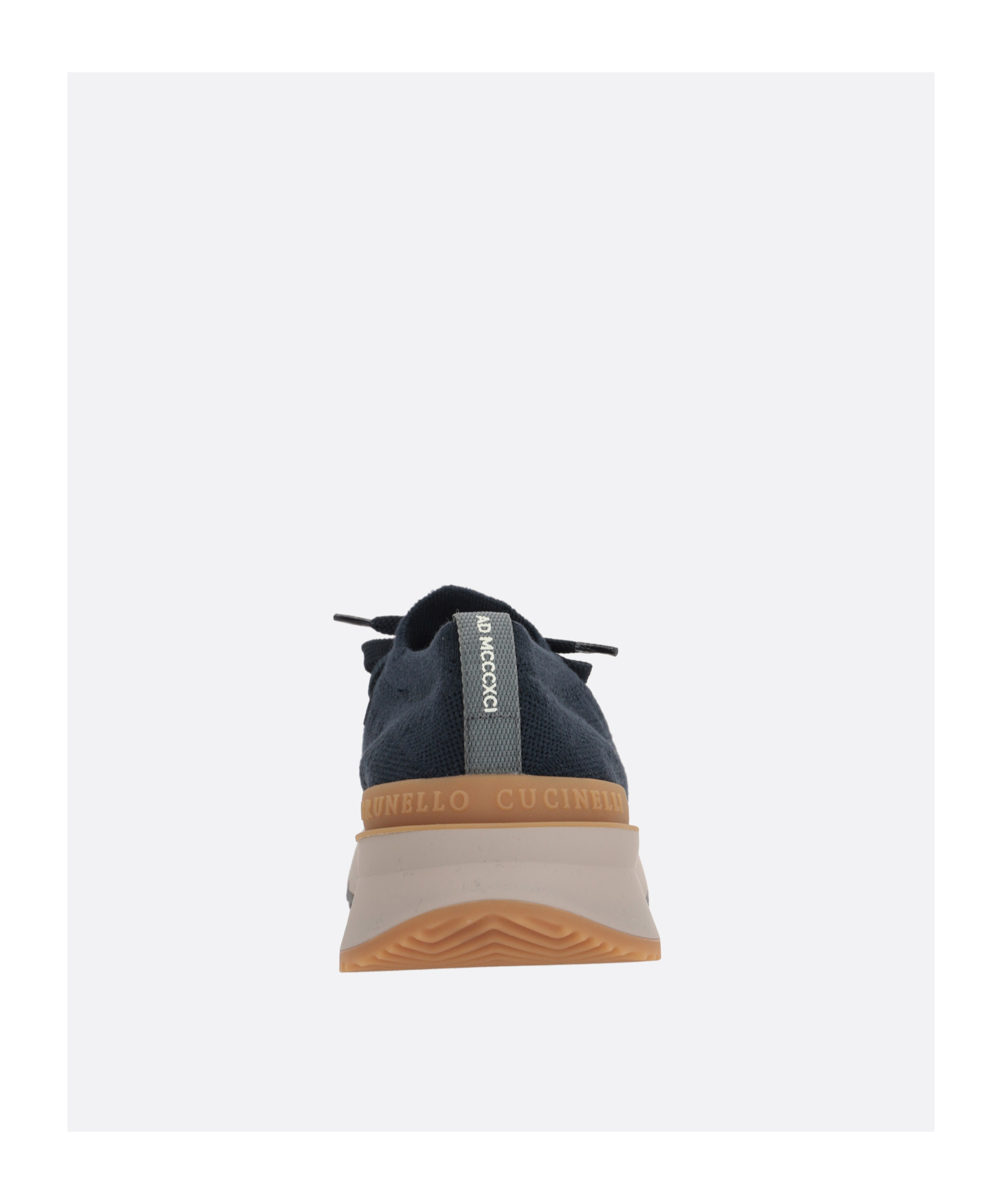 Brunello Cucinelli Leather-trimmed Stretch-knit Sneakers In Blue