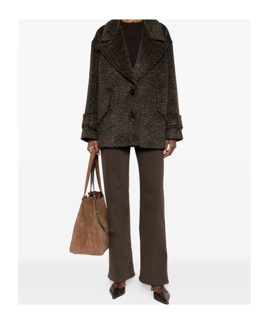 Dondup Herringbone-pattern Button Coat In Brown