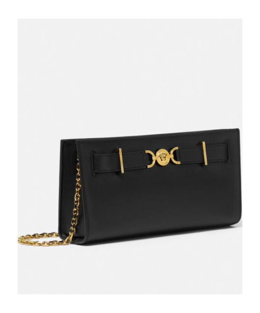 Versace Chain Strap Gold-tone Hardware Clutch Bag In Black