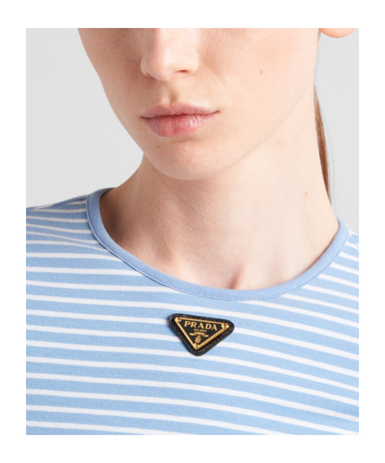 Prada Logo Cotton-blend Crop Top In Sky Blue/white