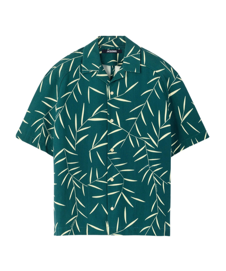 Jacquemus Leaf Print Short Sleeve Shirt With Pocket In Green