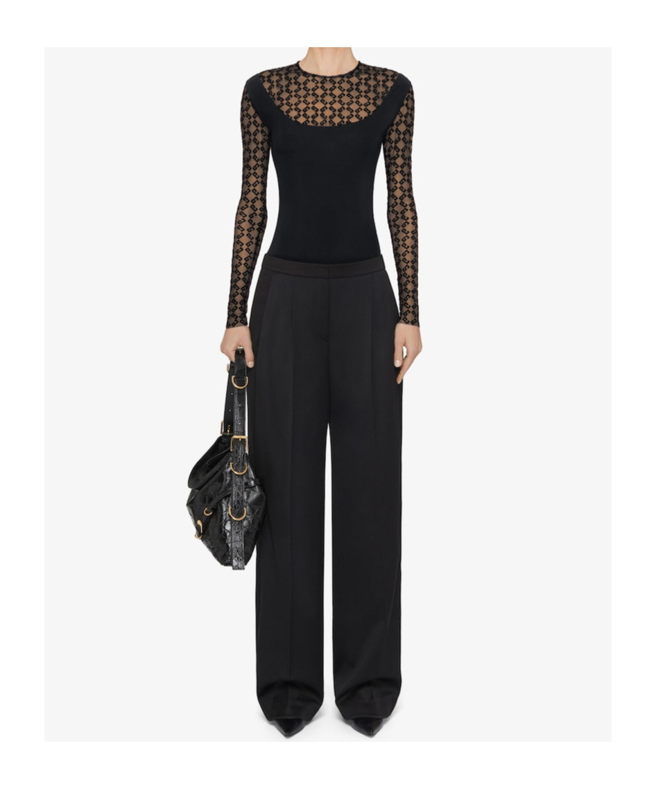 Givenchy Slim Fit Top In Jersey And Monogram 72 Tulle In Black