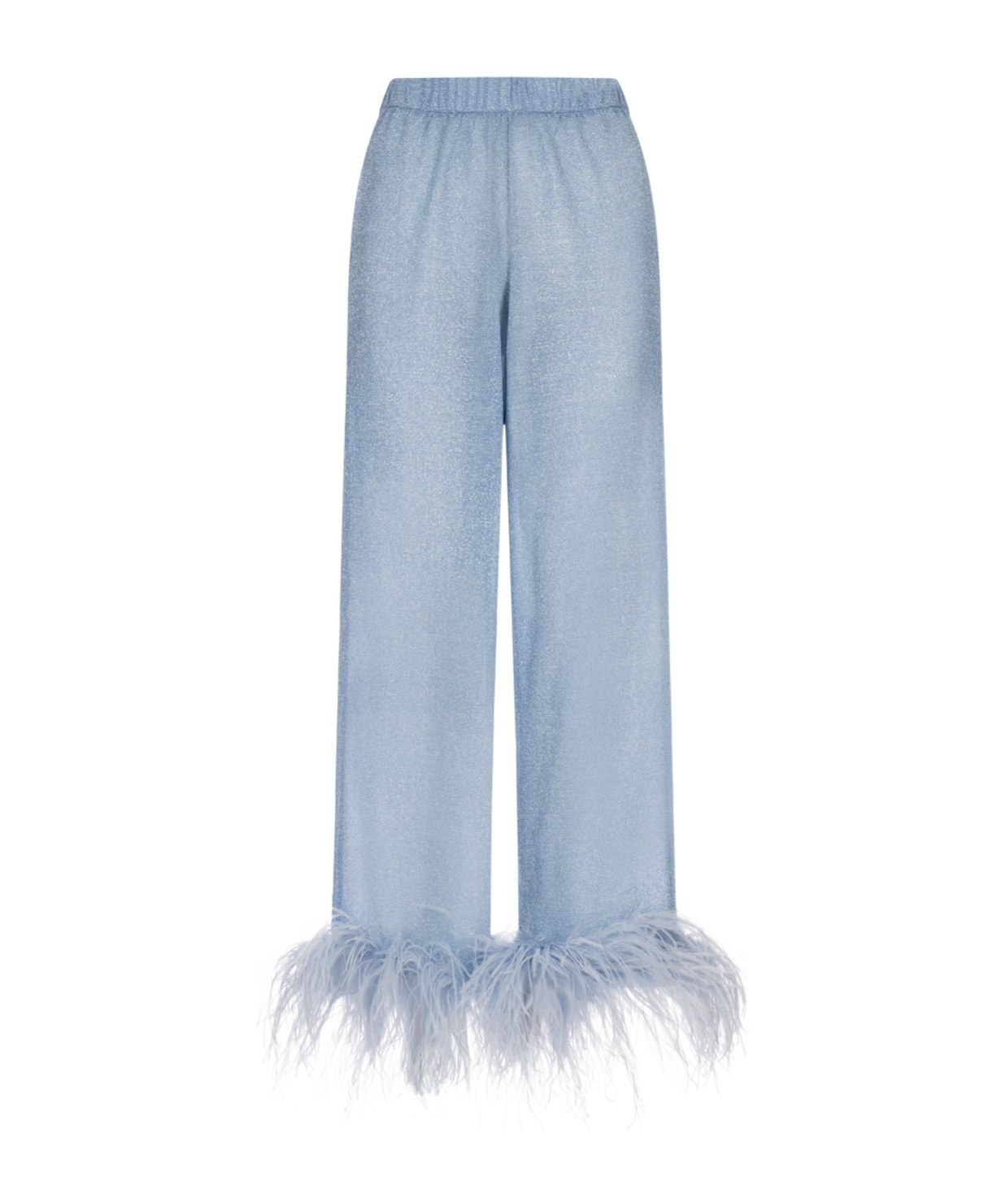 Oseree Oséree Feather-trimmed Wide-leg Trousers In Blue