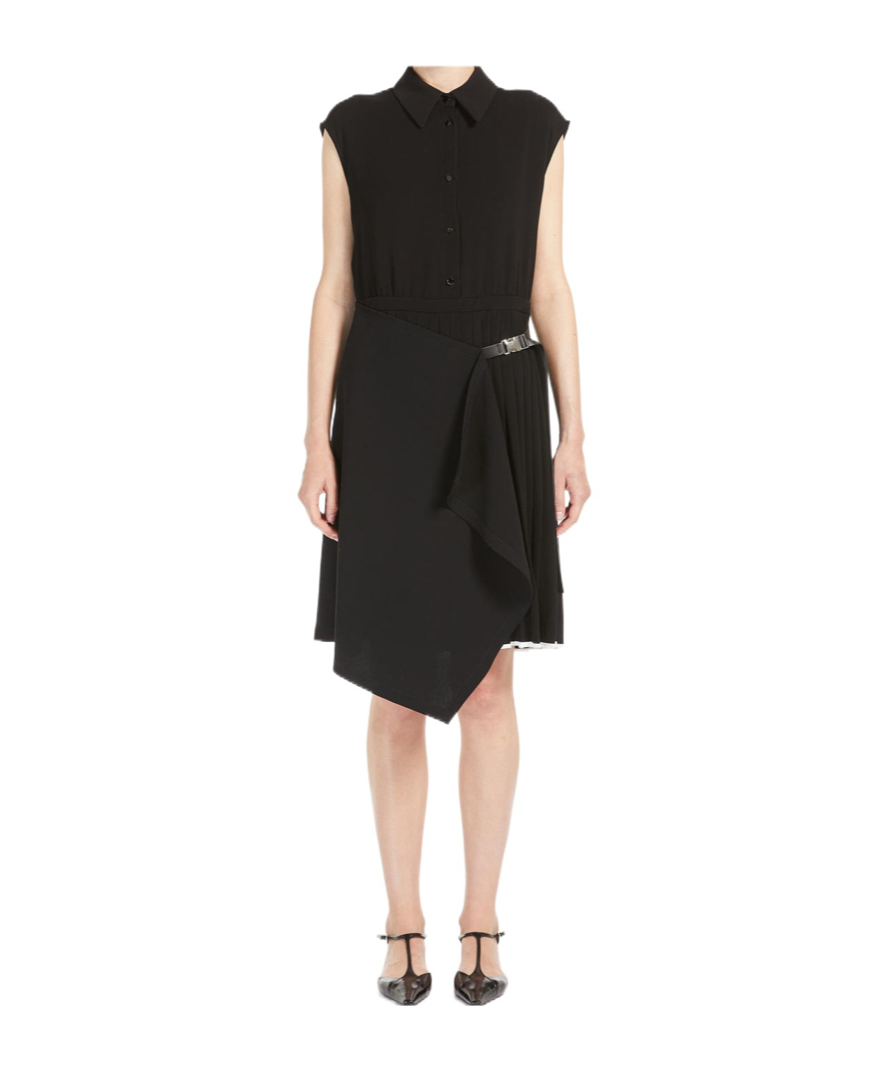 Max Mara Demetra Pleated Cap-sleeve Shirtdress In Black