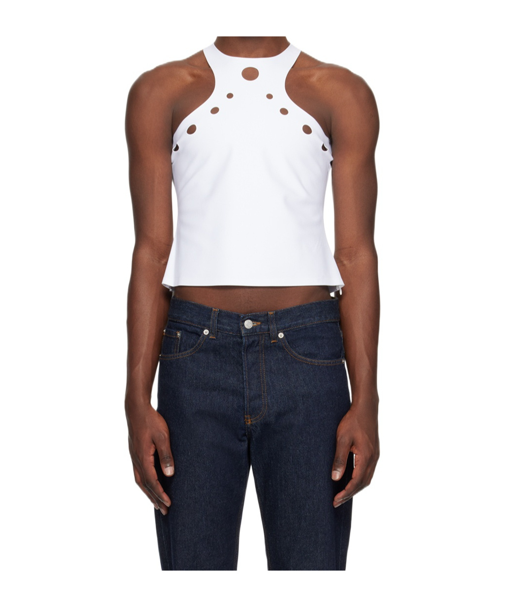Jean Paul Gaultier White Perforated Tank Top In White
