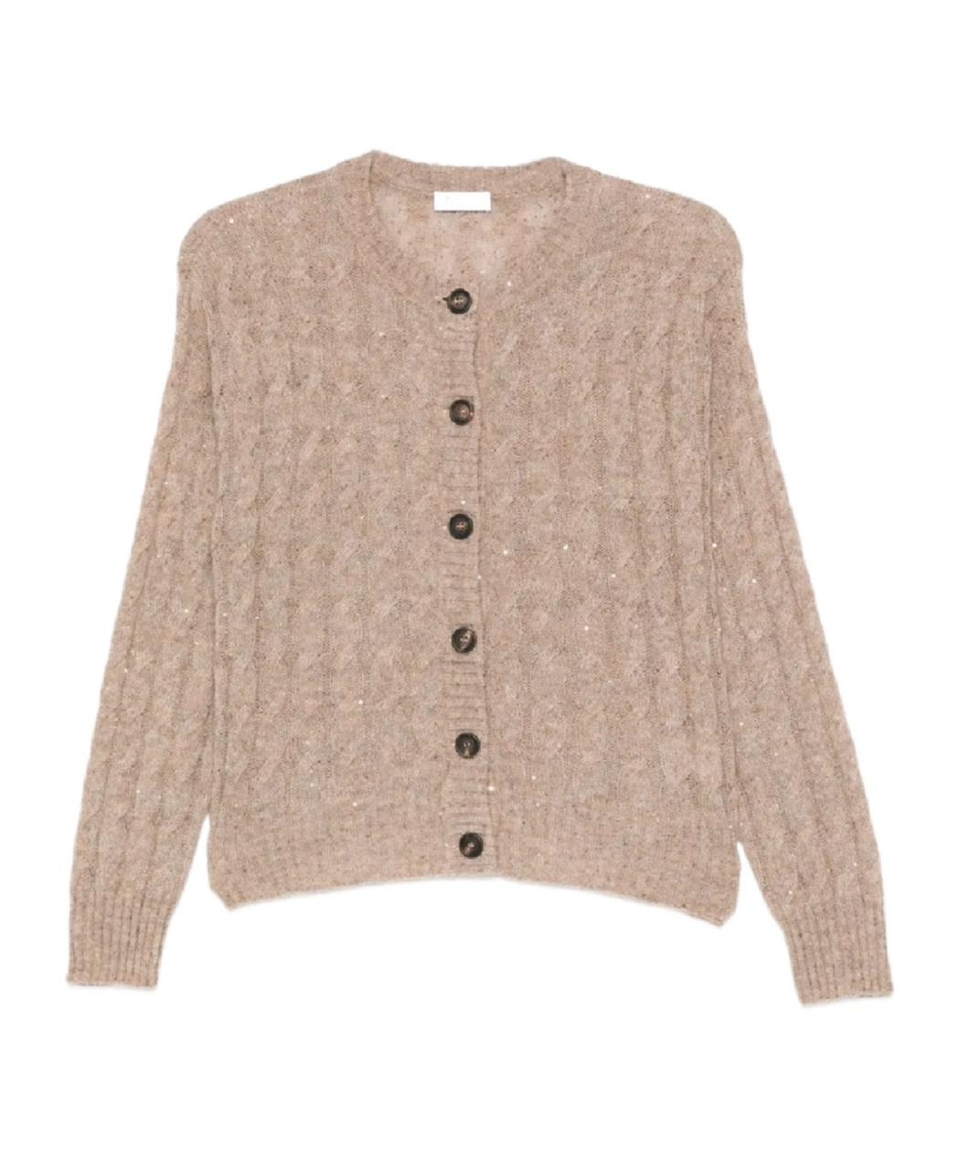 Brunello Cucinelli Sequin-embellished Cable-knit Cardigan In Brown