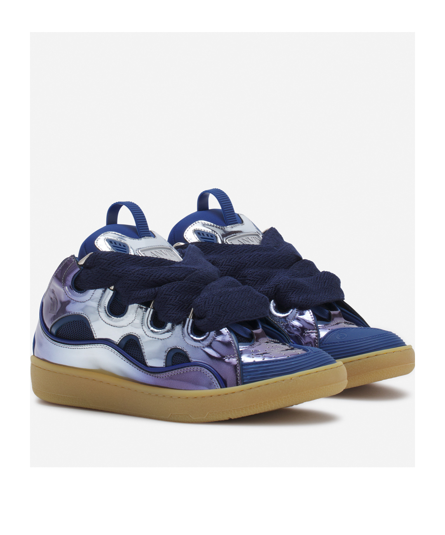 Lanvin Curb Sneakers In Metallic Leather For Women In Blue