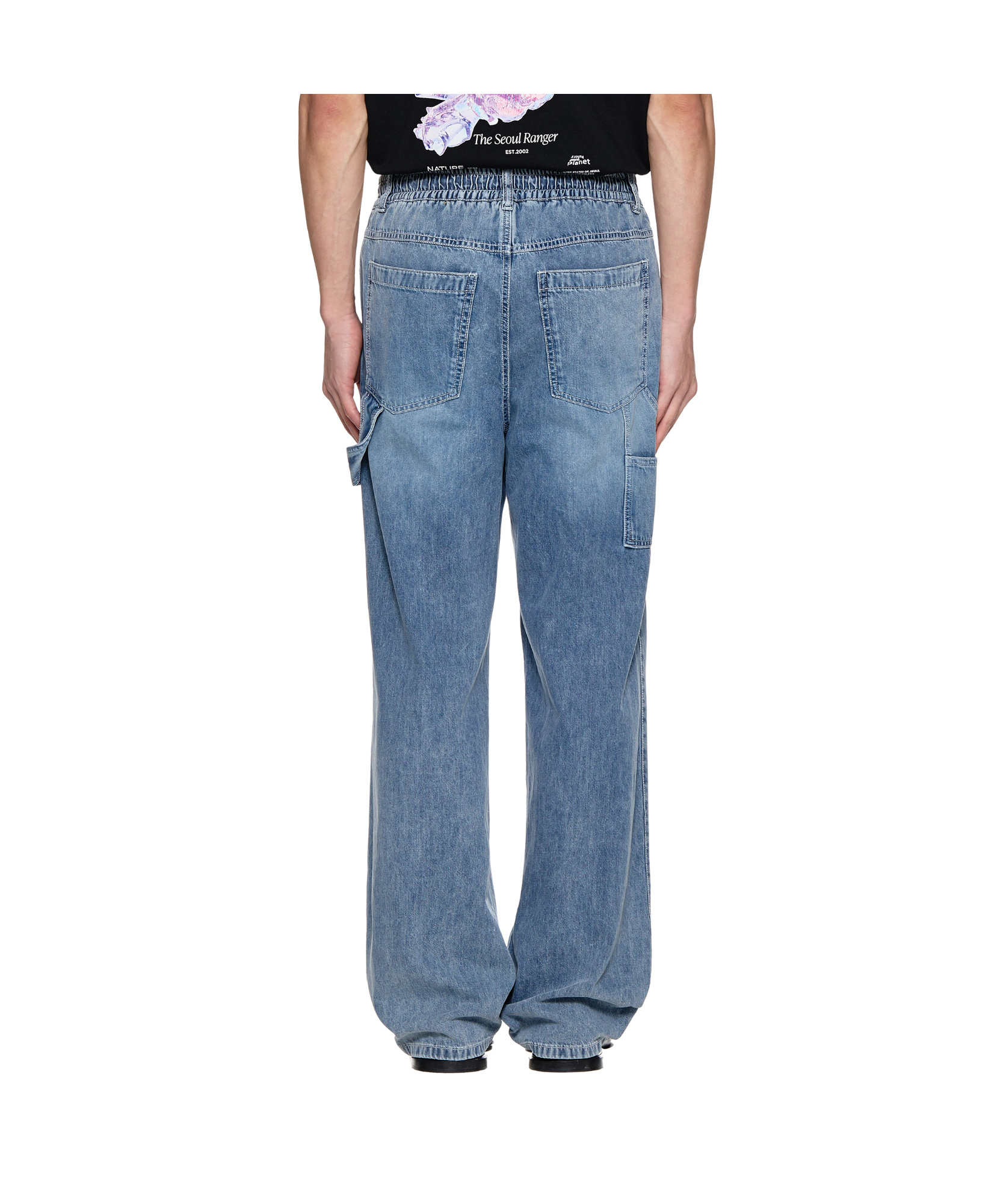 Wooyoungmi Blue One-tuck Banding Denim Pants In Blue