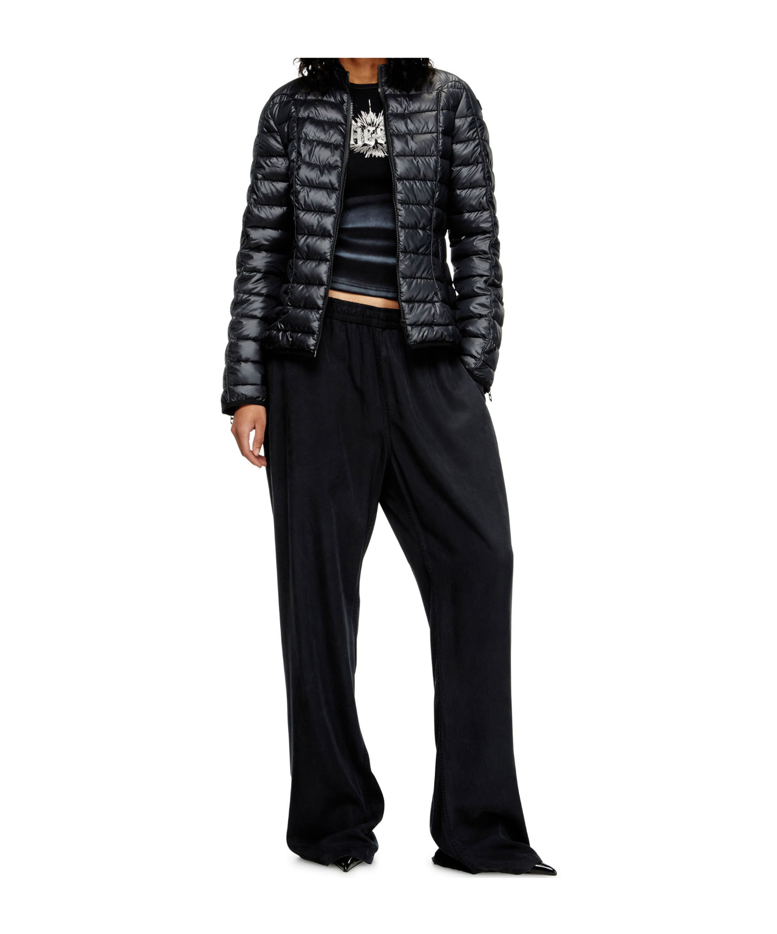 Diesel Puffer Jacket With Biker Details In Black