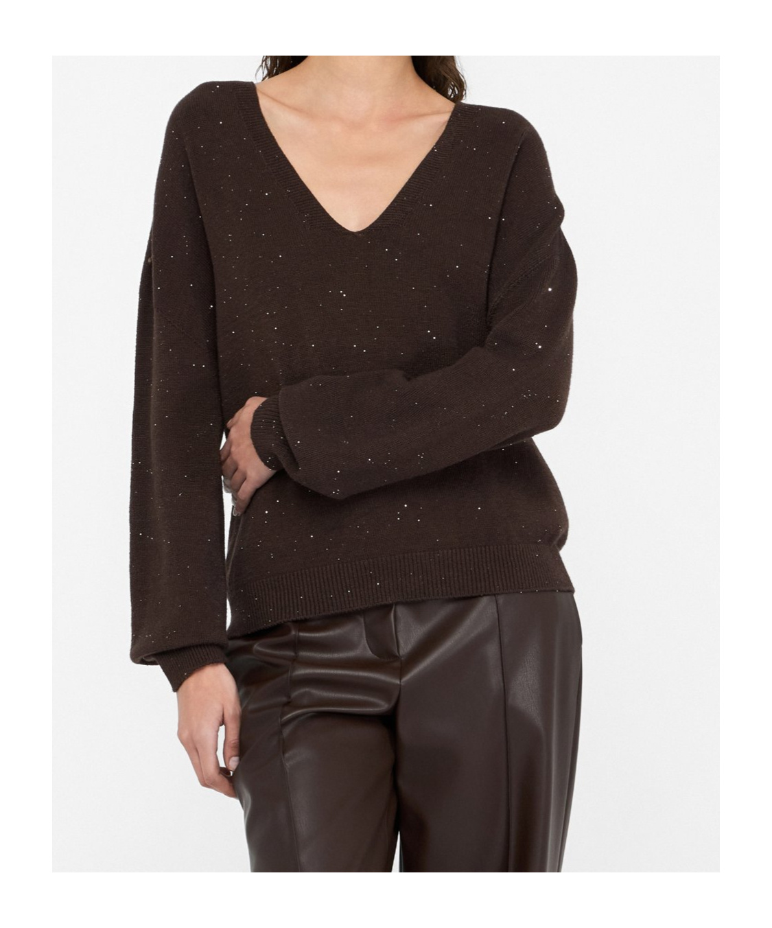Liu •jo Sequined Long-sleeved Sweater In Brown