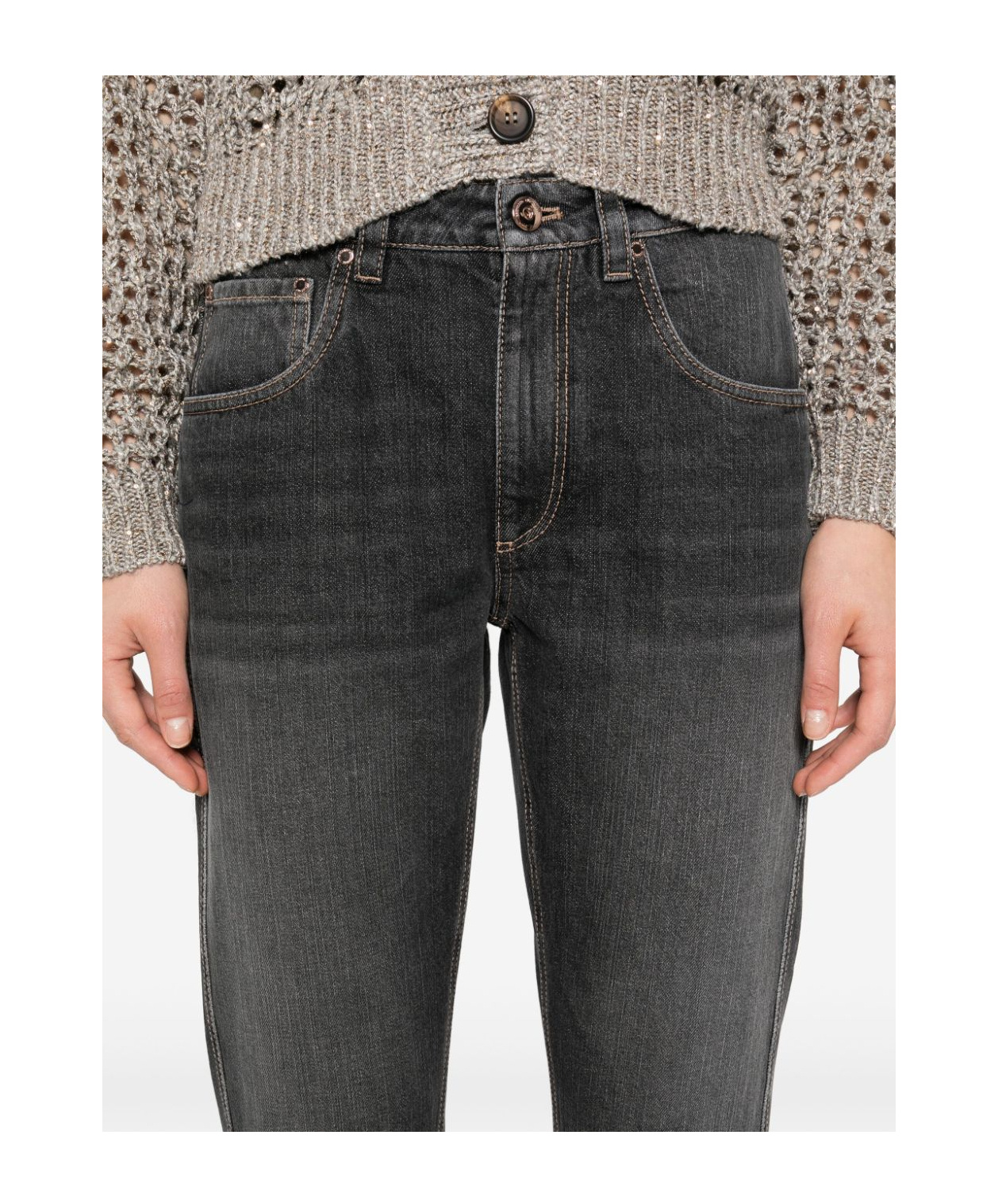 BRUNELLO CUCINELLI MONILI-DETAIL COTTON JEANS