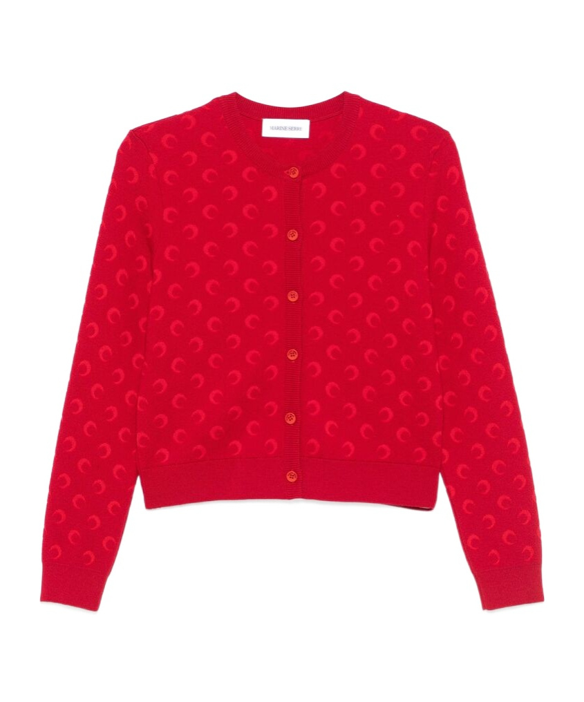 Marine Serre Red Moon Jacquard Knit Fitted Cardigan In Red