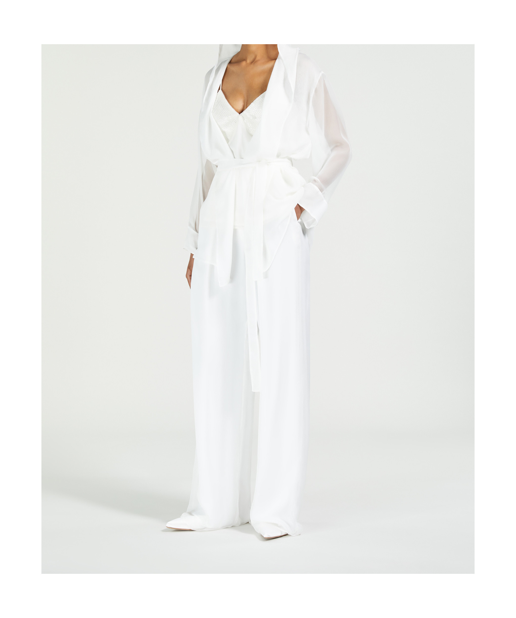 Max Mara Long-sleeved Robe Jacket In White