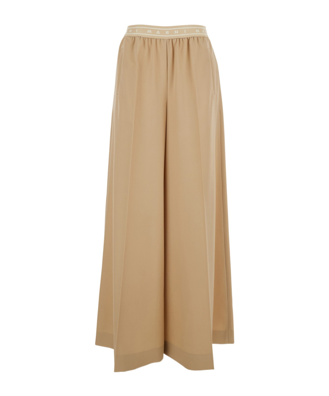 Marni Beige Pants With Elastic Waist And Logo Lettering In Wool Woman In Brown