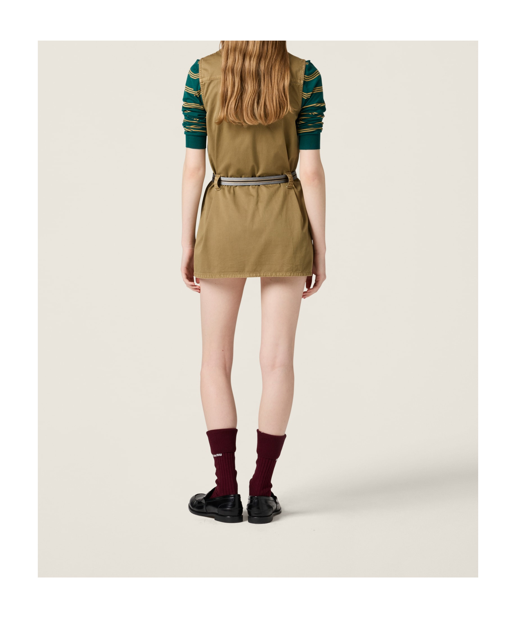 Miu Miu Garment-dyed Cotton Satin Dress In Brown