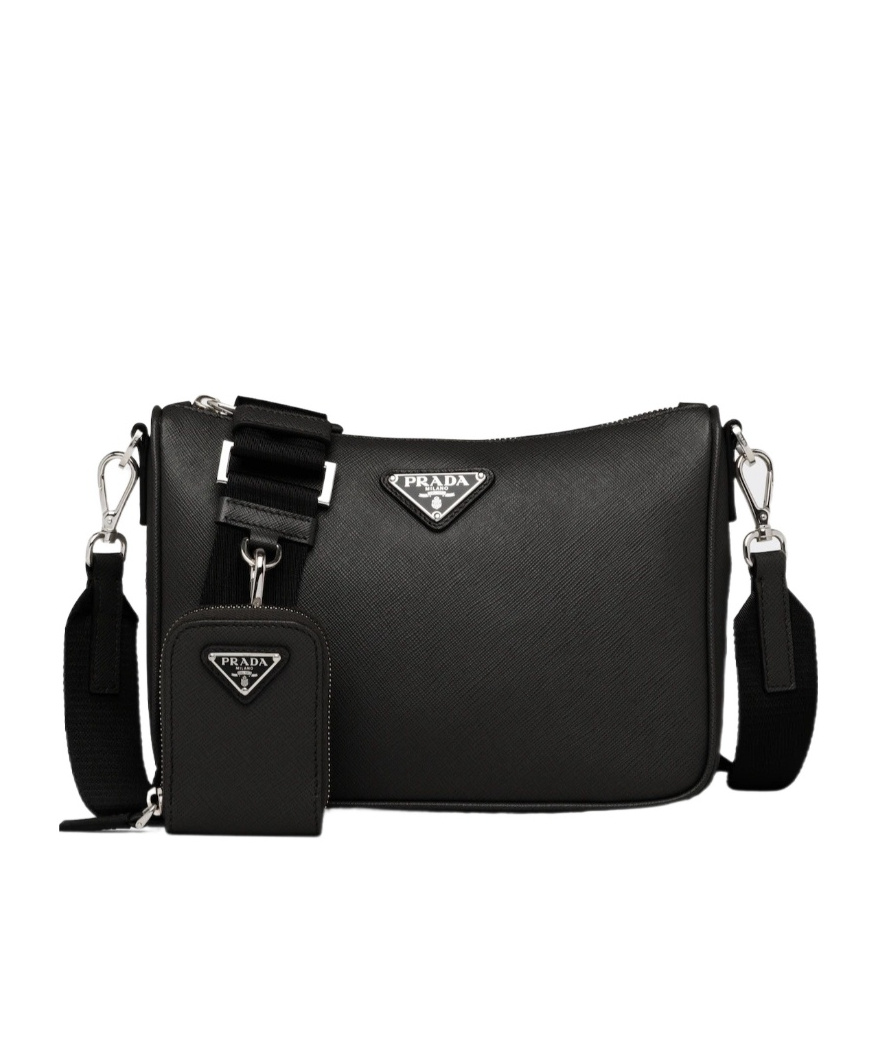 Prada Mens Black Re-nylon Leather And Recycled-nylon Shoulder Bag In Black