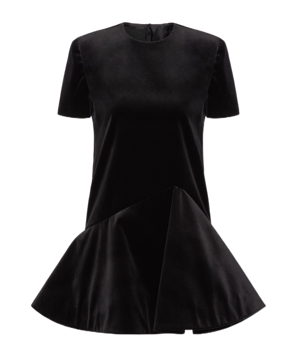 Valentino Asymmetric-hem Crewneck Dress In Black