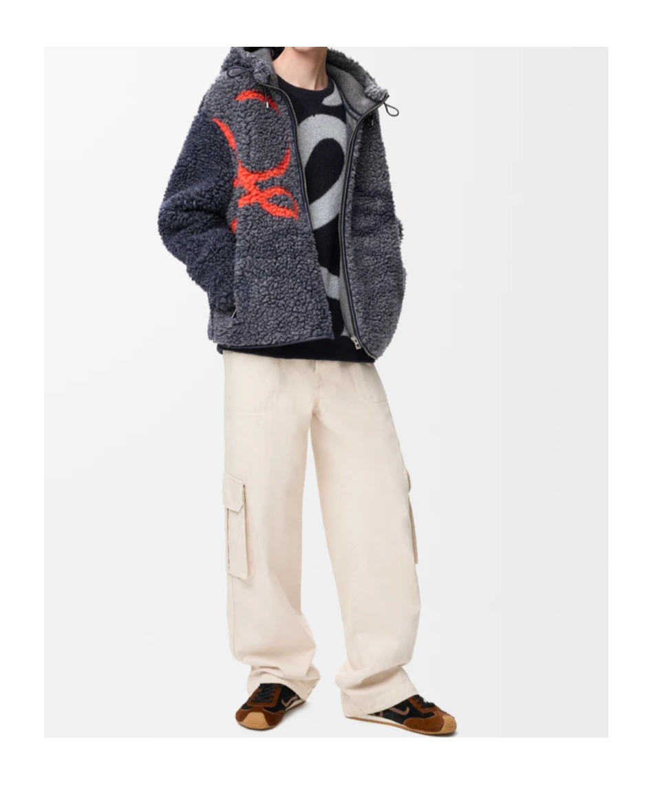 Loewe Pile Oversize Jacket Fleece Texture Hood In Multi