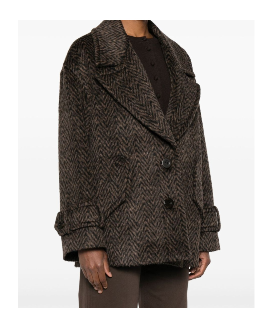 Dondup Herringbone-pattern Button Coat In Brown