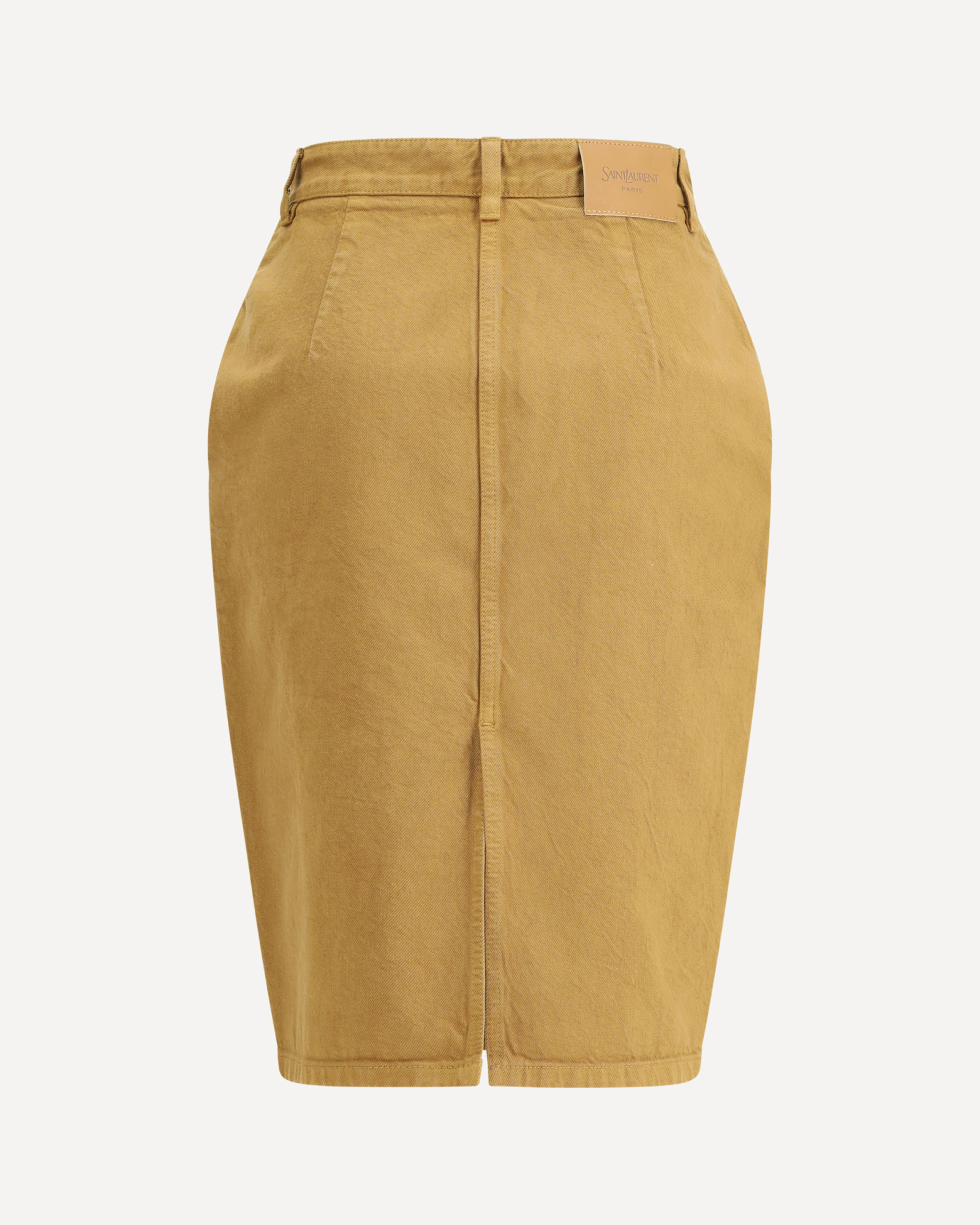 Saint Laurent Mid-rise Denim Pencil Skirt In Brown