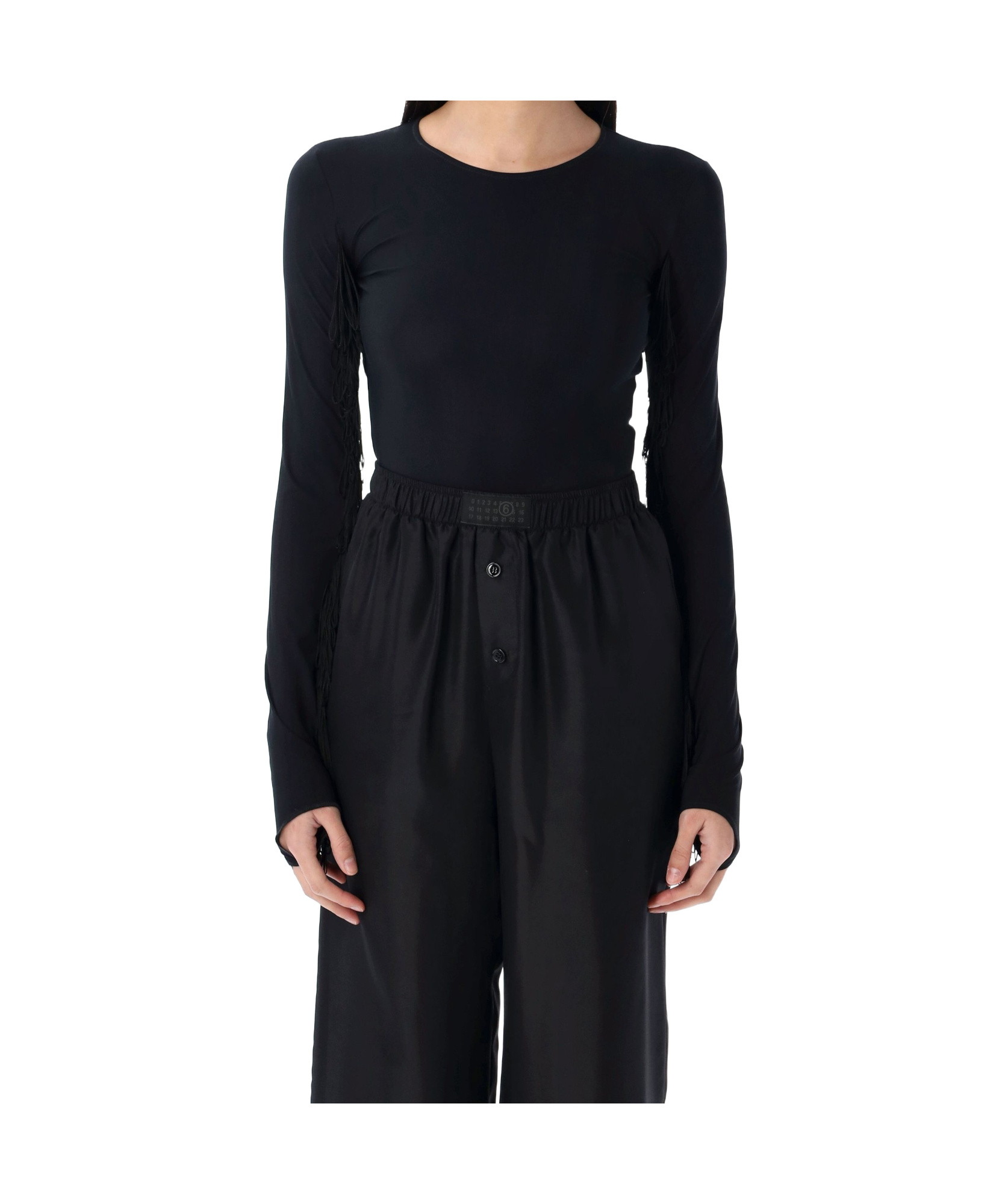 Mm6 Maison Margiela Mm6 By Maison Margiela Fringed Bodysuit With Intricate Side Detailing In Black