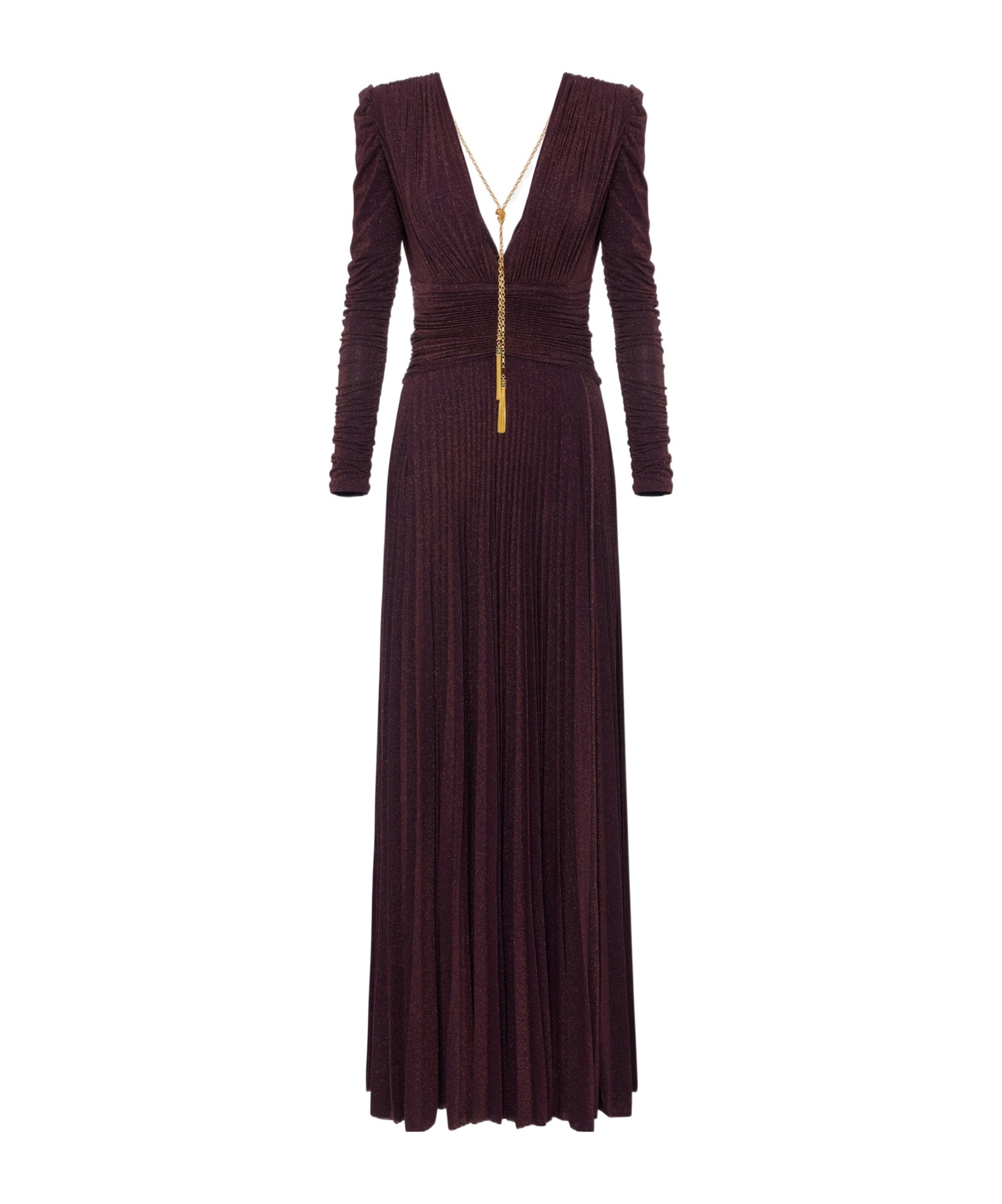 Elisabetta Franchi Red Carpet Dress In Lurex Jersey With Necklace In Brown