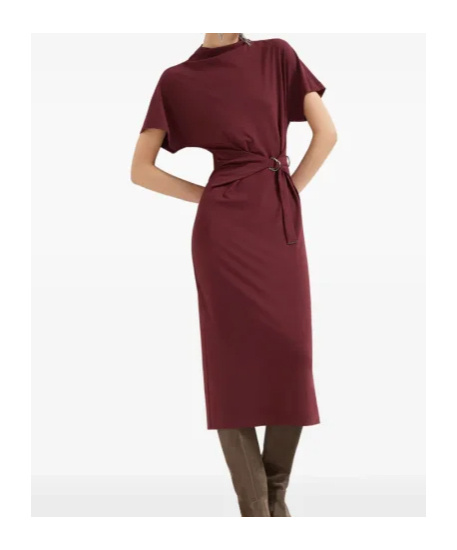 Brunello Cucinelli Belted Midi Dress In Red