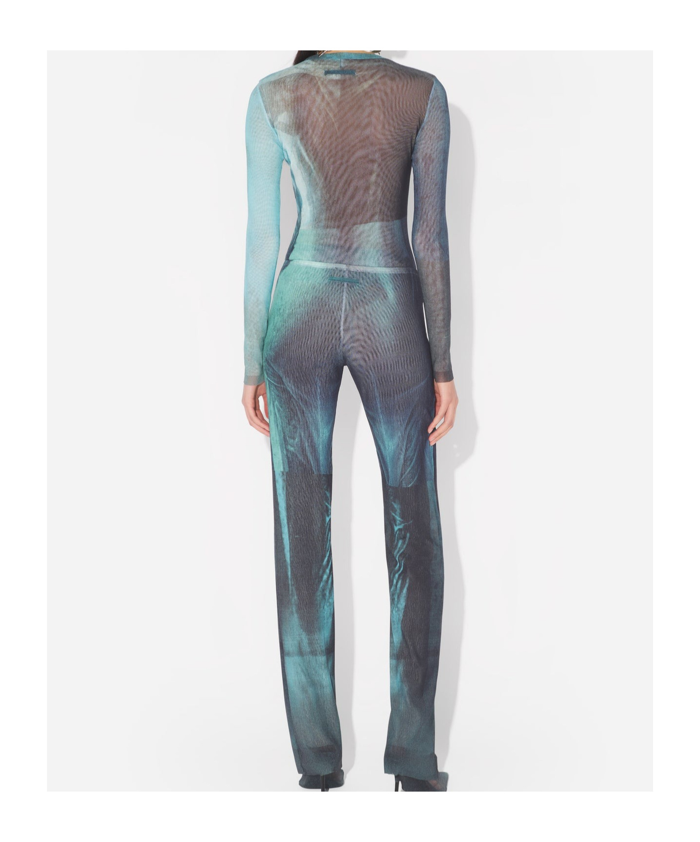 Jean Paul Gaultier Mesh Pants Printed Medaillon Woman Indigo In Blue