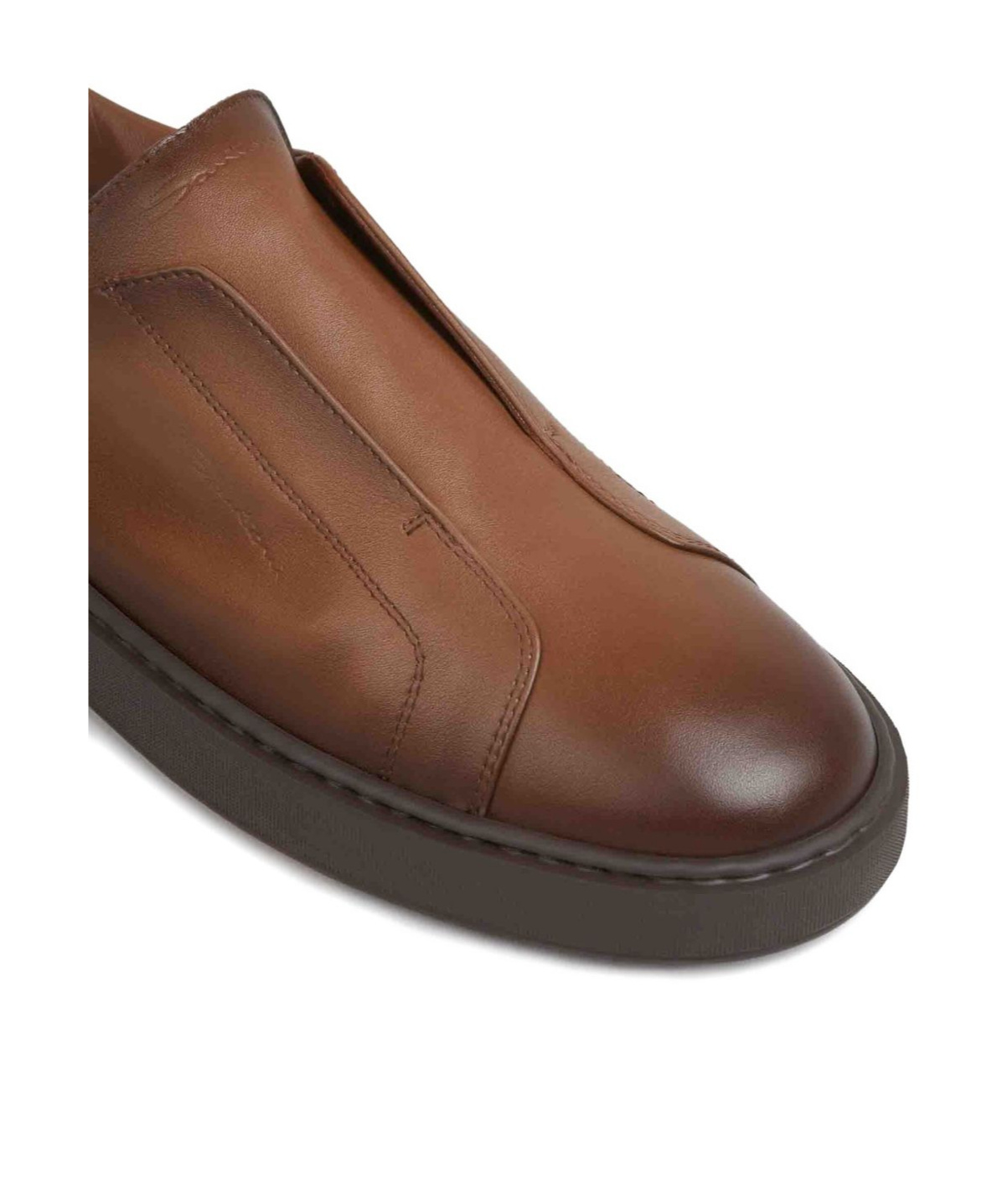 Santoni Smooth Leather Sneakers In Brown