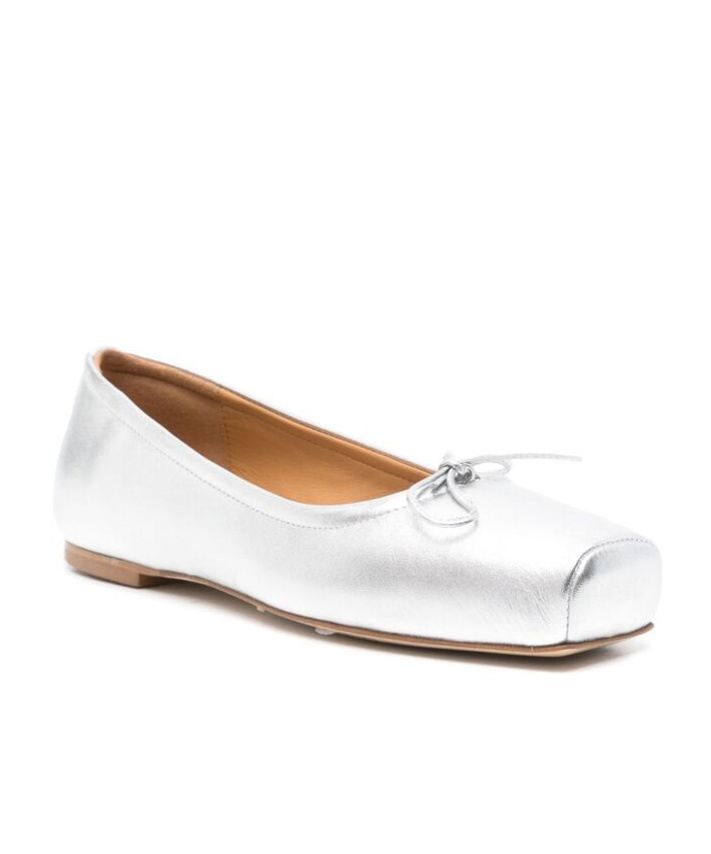 Aeyde Gabriella Laminated Nappa Leather Silver Ballerina In White