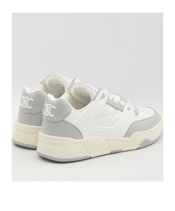 Celine Trainer Ct-09 Low Lace-up Sneaker In Calfskin And Mesh In White