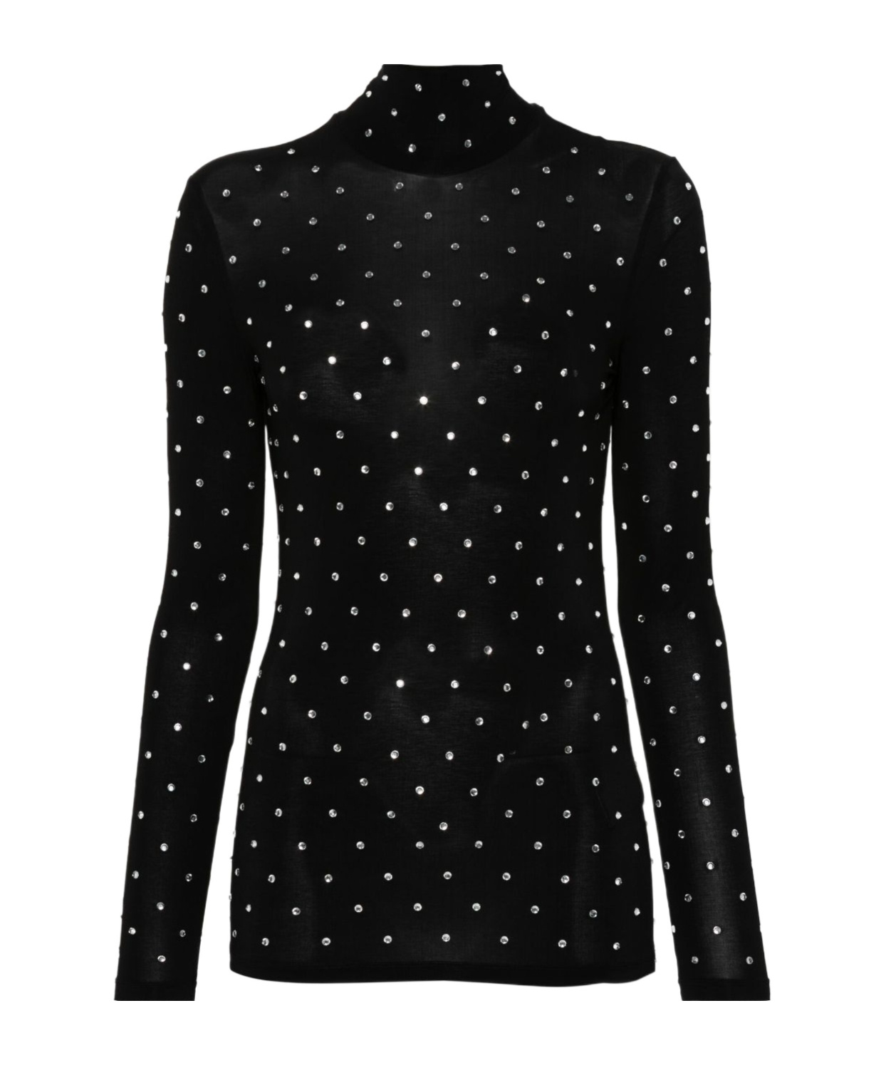 Rabanne Crystal-embellished Stretch-jersey Turtleneck Top In Black