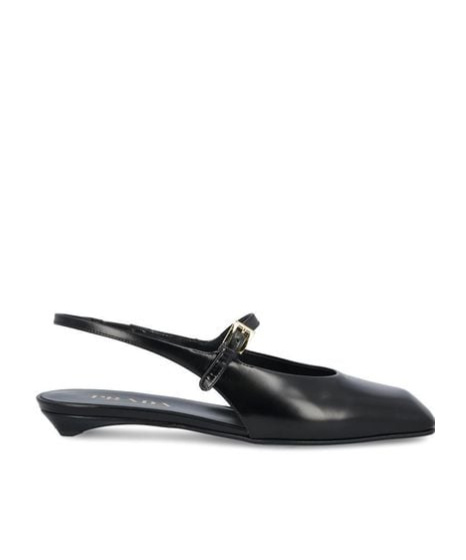 Prada Mary Jane Patent Pointy-toe Slingback Ballerina Flat In Black
