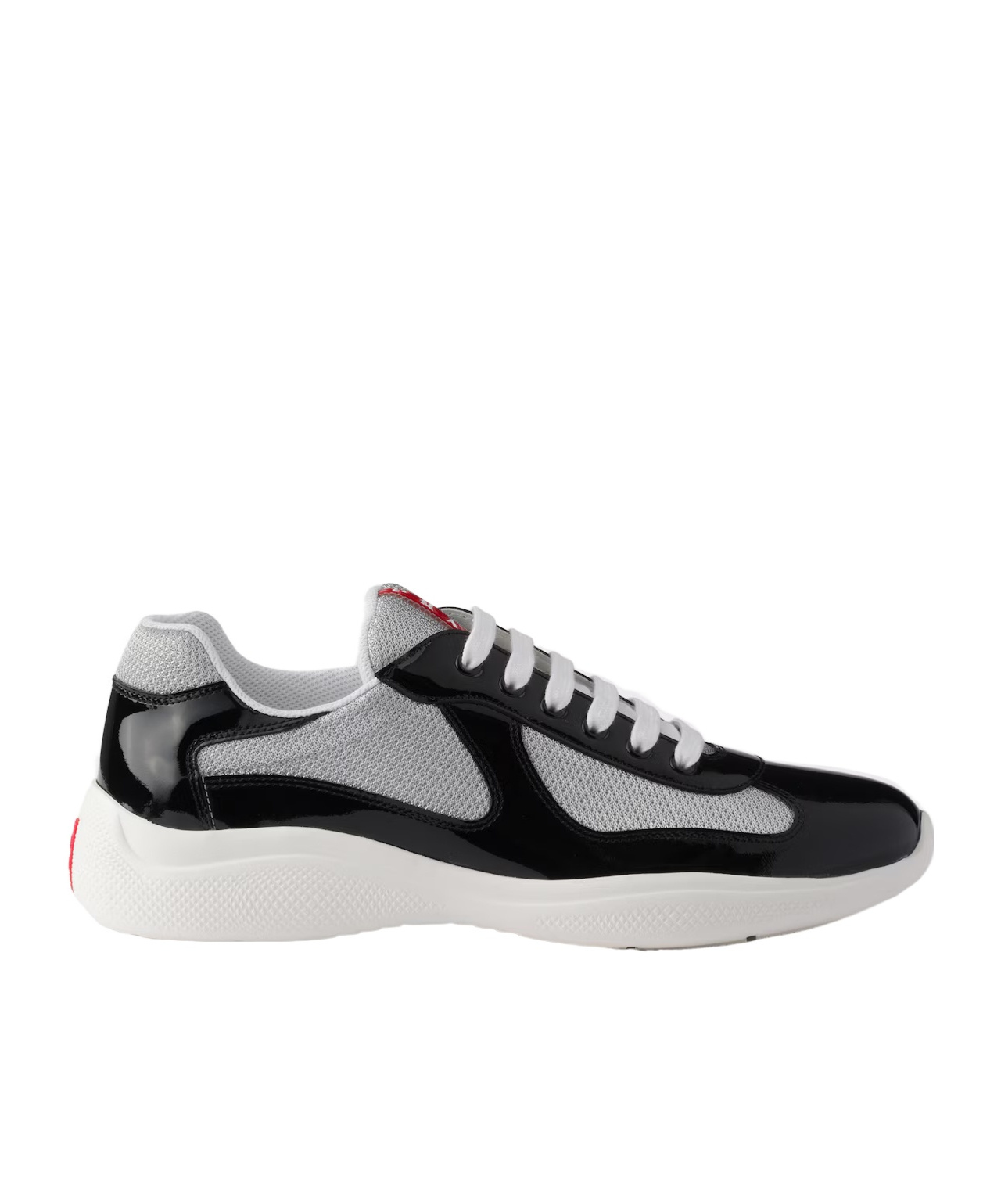 Prada Patent Leather And Technical Fabric  America's Cup Sneakers In Black/silver
