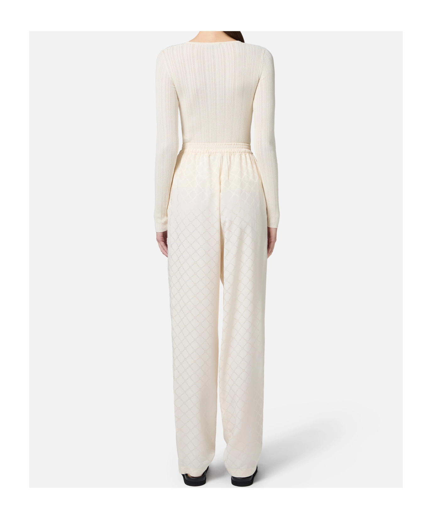 Elisabetta Franchi Jacquard Drawstring Straight Leg Trousers In White