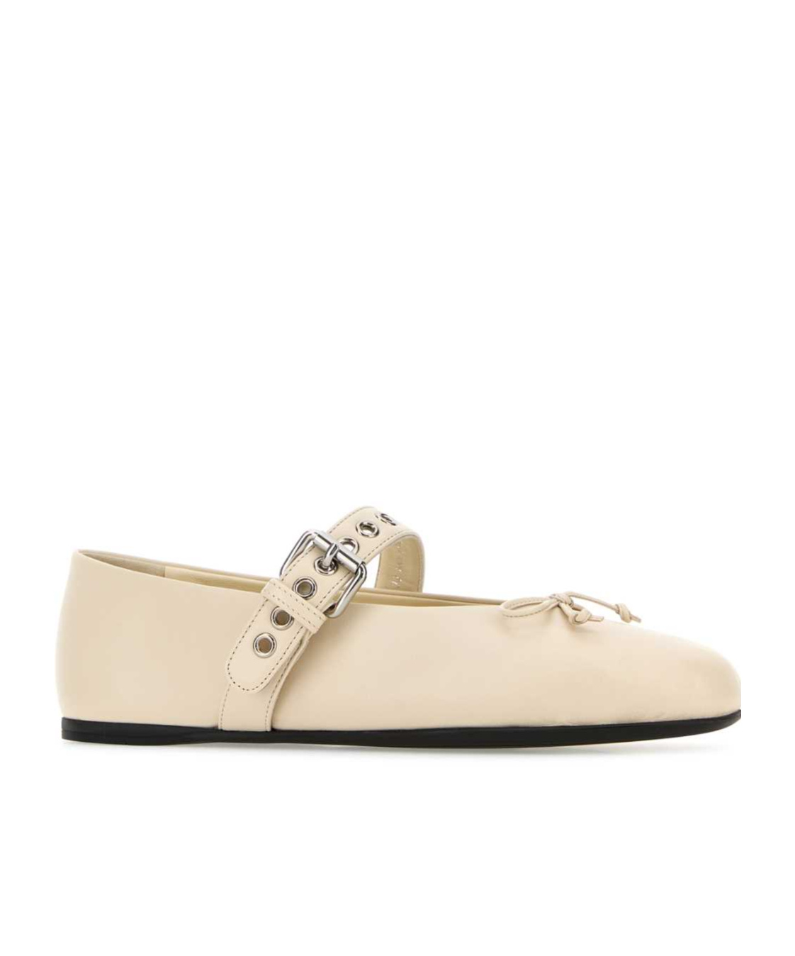 Miu Miu Off White Buckle Strap Ballet Flats In Nude