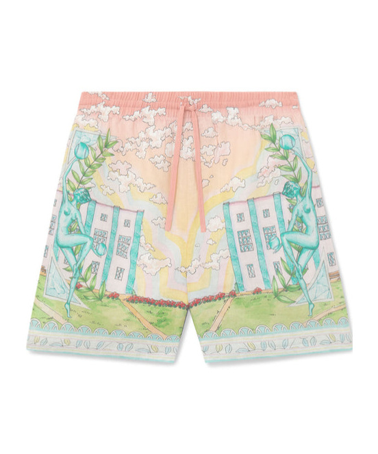 Casablanca Linen Shorts With Printed Graphic Design In White