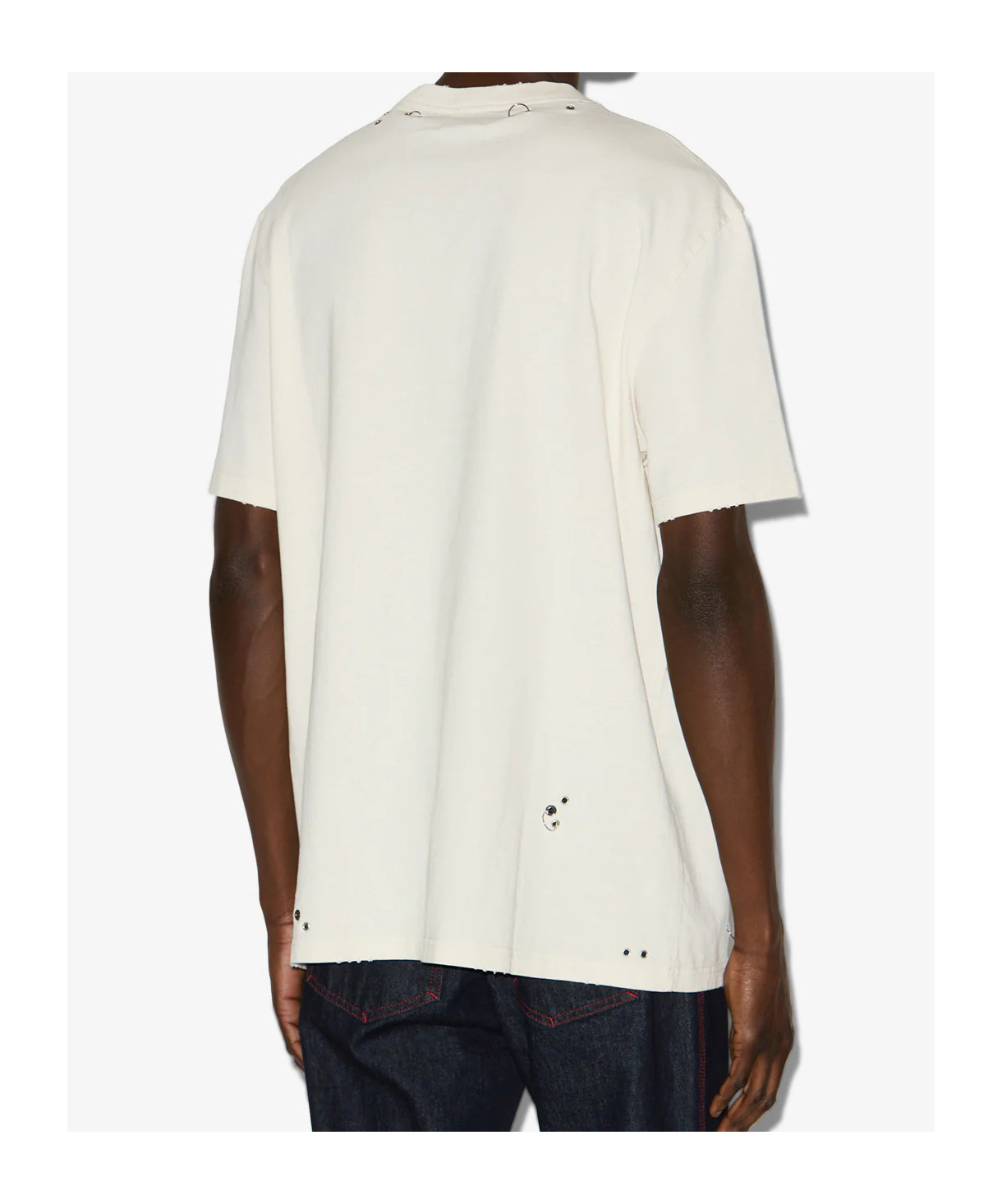 Isabel Marant Yezra Ring-embellished Distressed Cotton T-shirt In Neutral