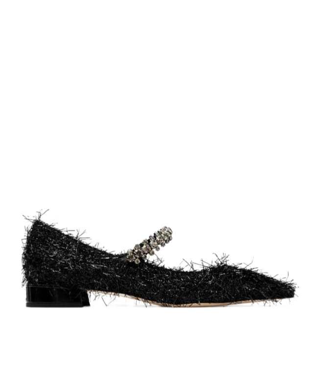 Jimmy Choo Bing Feather-embellished Ballet Flats In Black