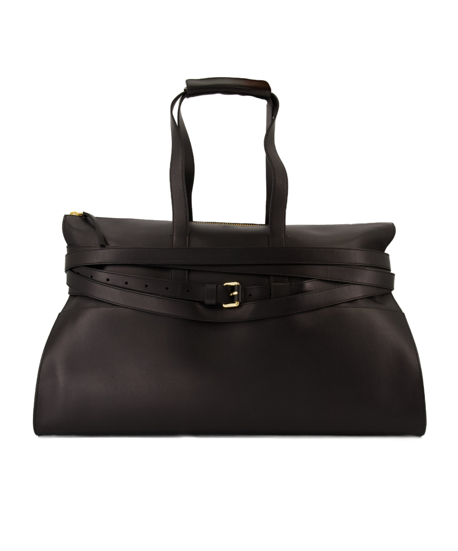 Moschino Belted Leather Tote Bag In Black