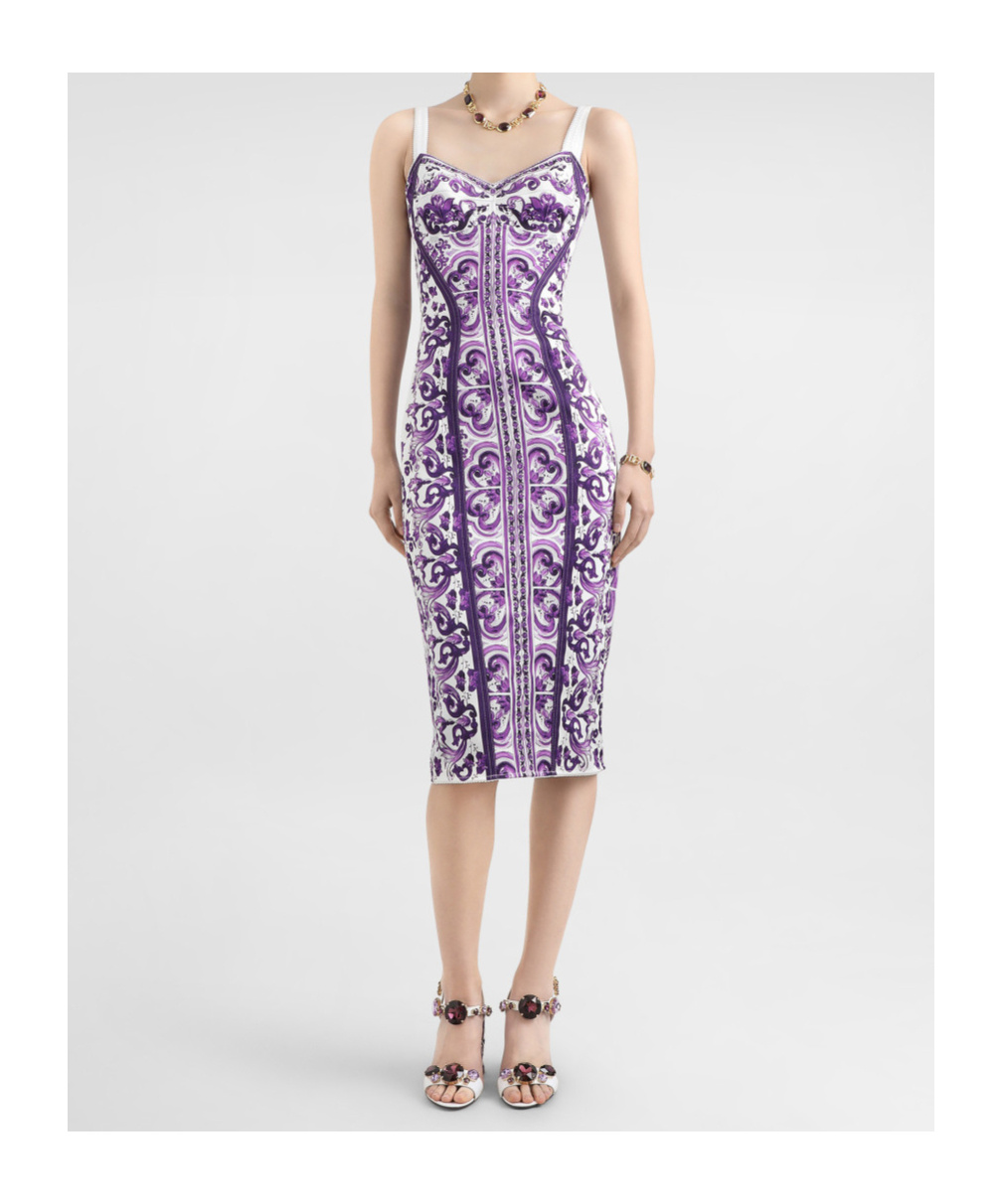 Dolce & Gabbana Majolica-print Midi Dress In Purple