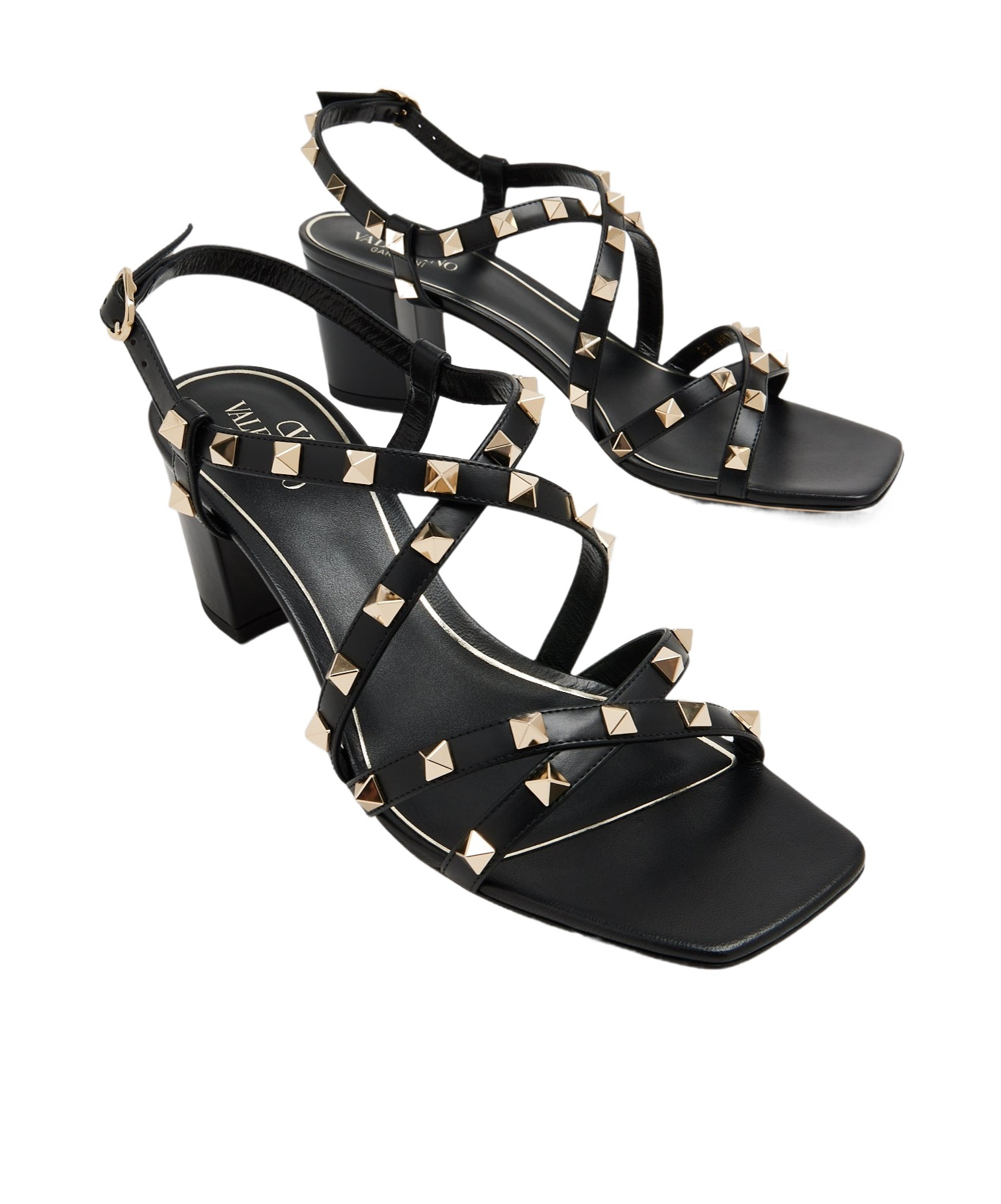 Valentino Garavani Rockstud Calfskin Sandal With Straps 60mm Woman Black 38 In Black