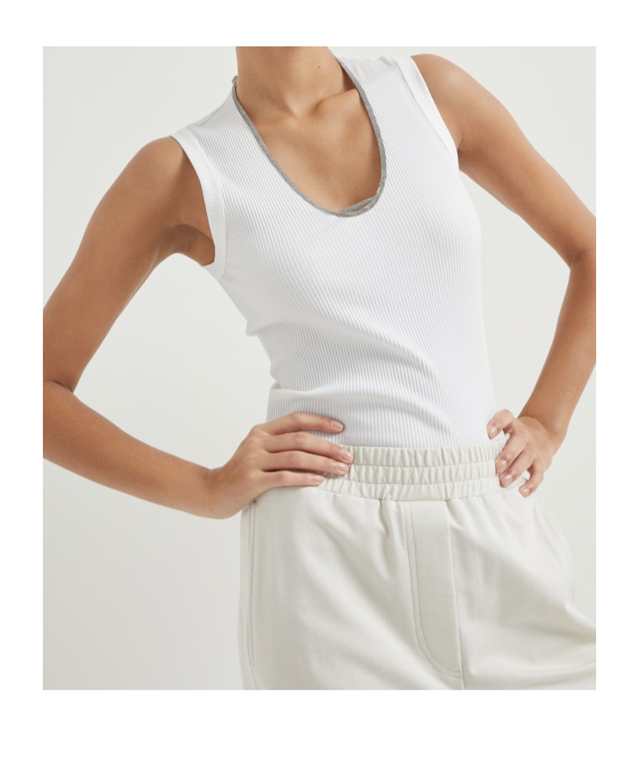 Brunello Cucinelli Monili-trim Scoop-neck Tank Top In White