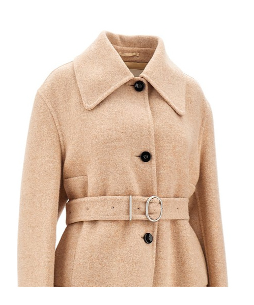 Jil Sander Single-breasted Belted Wool Coat In Nude